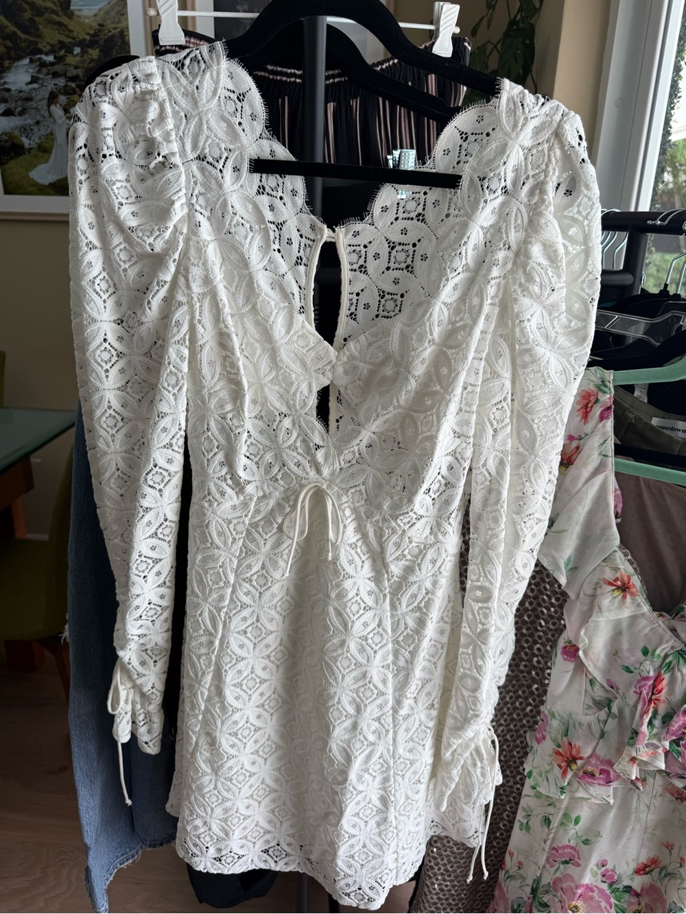 For Love & Lemons Charmaine White Lace Long Sleeve Mini Dress SMALL